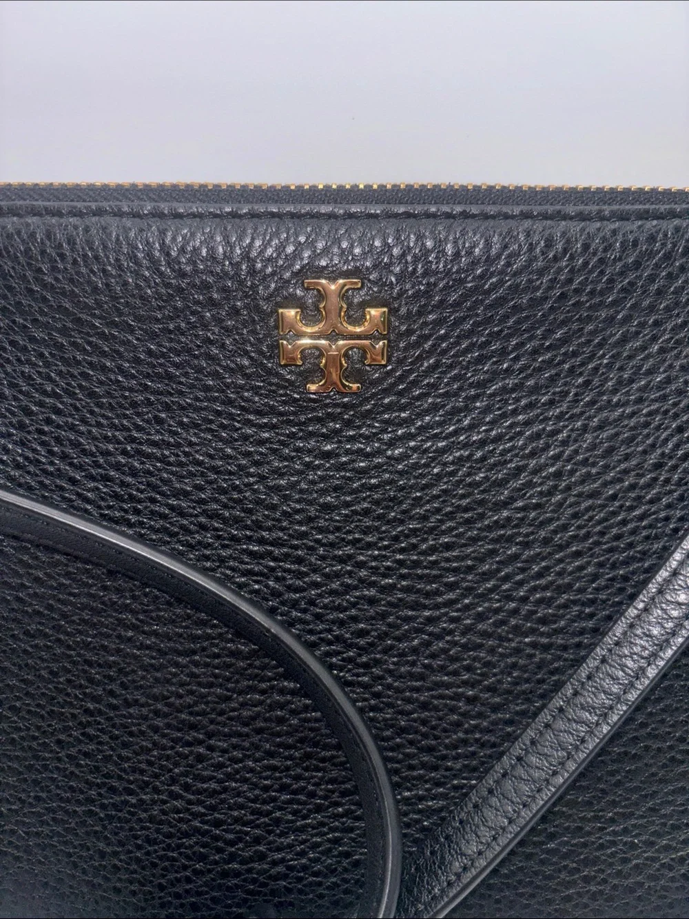 Tory Burch Black Pebbled Leather Crossbody with Gold Logo